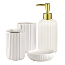 White Bathroom Accessories Set, 4PC Ceramic Bathroom Sets Complete-Toothbrush...