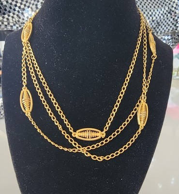 Vintage 50'' Gold Metal Multi Strand Oval Textured Links Necklace - Jewelry