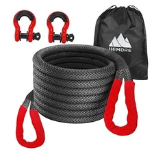 1" x 30' Kinetic Recovery Rope 56,000lbs with 2 D-Ring Shackles, Heavy Duty 