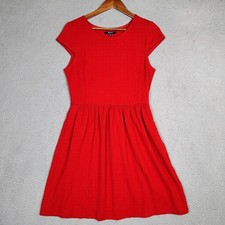 Madewell Dress Women's Medium Red Stretch Gathering Cap Sleeve A-Line Modest
