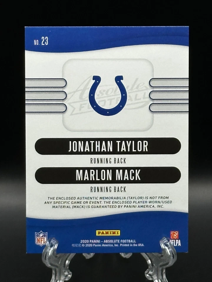 Jonathan Taylor Marlon Mack 2020 Panini Absolute Team Tandem Dual Patches /199 - Image 2 of 2