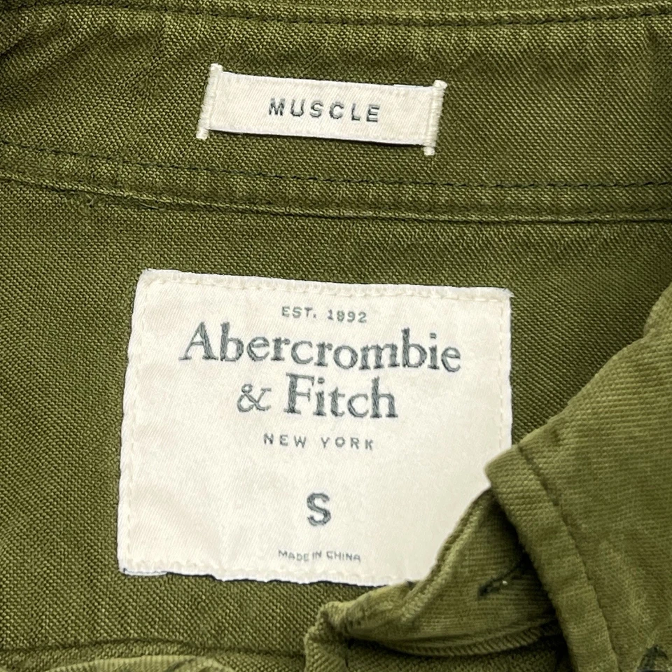 Abercrombie & Fitch Muscle Flannel Shirt Men's Small Dark Green Button-Up Pocket - Image 2 of 4