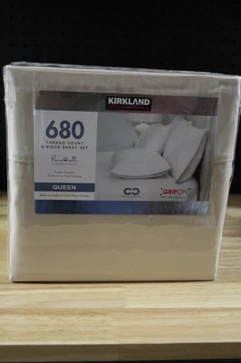 Kirkland Signature 6 pc 680 Thread Count Sheet Set-Queen-Oatmeal-NEW IN PACKAGE