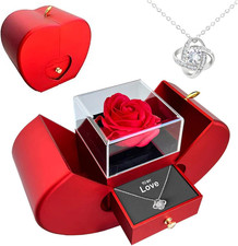2025 Preserved Red Rose with Hollow Clavicle Necklace, Jewelry Boxes with Neckla