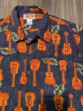 Vintage Malibu Dreams Guitar AOP Hawaiian Shirt Button Up Large Beach Camp