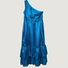 Mac Duggal 68527 Gown 16W Turquoise One Shoulder Ruched Tiered Formal Gala