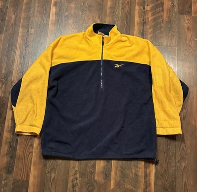 Vintage Reebok Fleece Pullover 1/4 Zip Jacket Navy Blue Yellow Men s XL Oversize