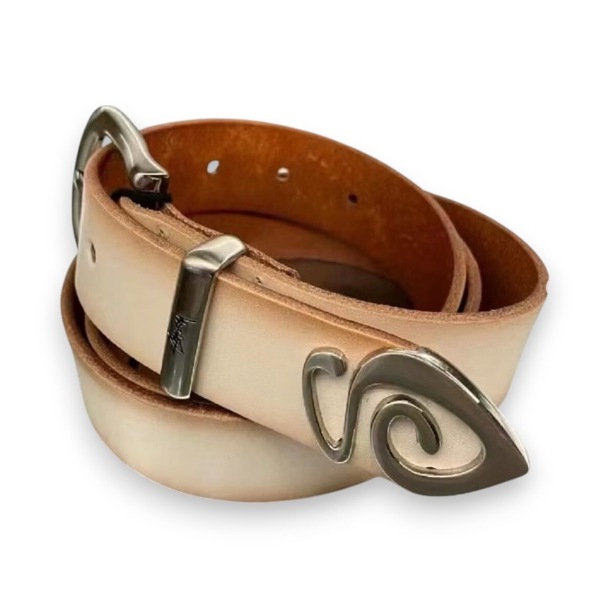 STUSSY METAL S TIP BELT BONE Size Large/XL GREAT CONDITION