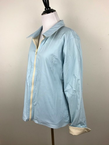 Denim & Co Womens Khaki Jacket Large Light Blue Reversible Zip Up Coat