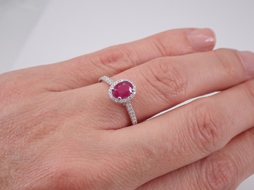 Diamond and Ruby Halo Engagement Ring 14K White Gold Size 6.75 July Birthstone - Picture 5 of 5