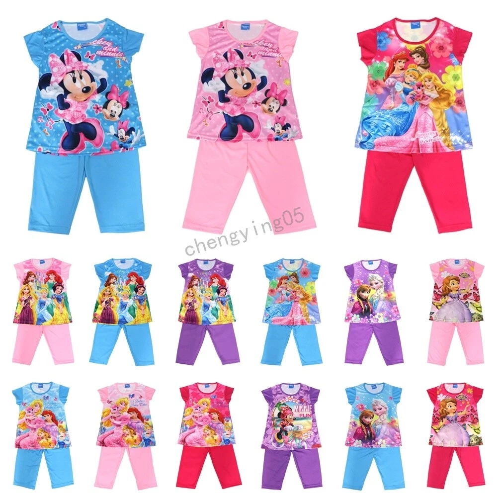 Kids Girl Cartoon Short Sleeve T shirt Top Pants Pyjamas Set Pjs Night Sleepwear
