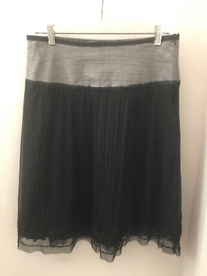 Basil & Maude Anthropologie Black & White Mesh Layered Striped Skirt - Size 8