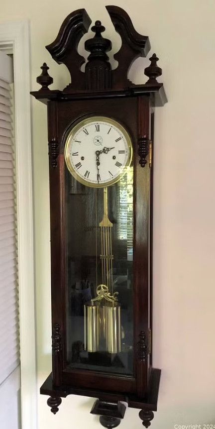 Modern 1880 Two-Weight Vienna Regulator Style Wall Clock Franz Hermle Movement