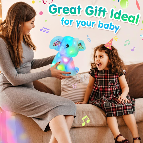 12‘’ Musical Light up Elephant Plush Toy Floppy LED Stuffed Animals Lullabies Ni - Picture 5 of 12