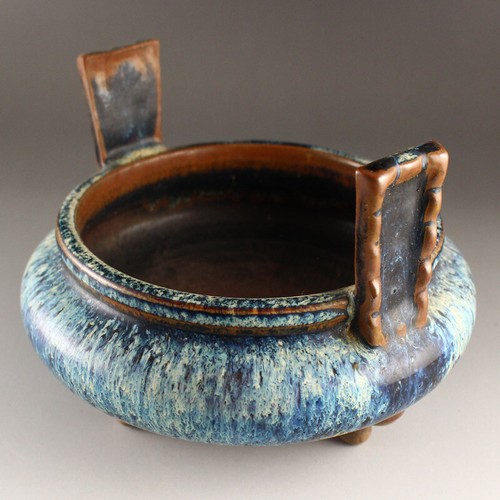 Chinese Jun Kiln Variable Glaze Double Ears 3 Legs Porcelain Incense Burner - Picture 5 of 11