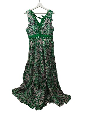 Boden Serena Cotton Tie Maxi Dress Kleid Sommerkleid Ärmellos Grün Gr. 36R