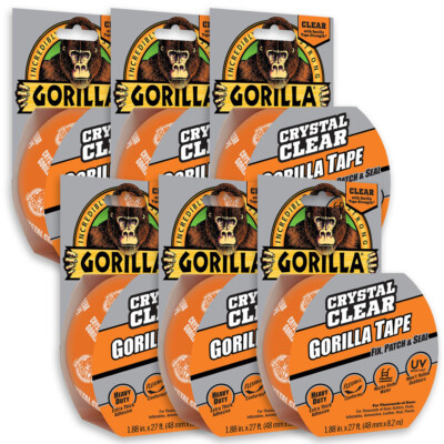 6 x Gorilla Glue Crystal Clear Repair Tape UV & Weather Resistant 48mm x 8.2m