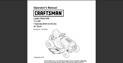 Craftsman Model 247.28911 Lawn Tractor Maintenance and Owner's Manual ...
