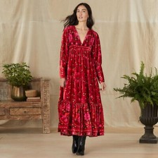 Farm Río Anthropologie Paramour Romantic Garden Velvet Red Floral Maxi Dress...