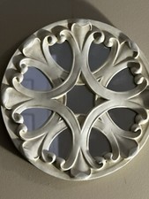 VINTAGE Heavy Ornate Off White Resin Mirror Set Of 3 / 8  Diameter Each