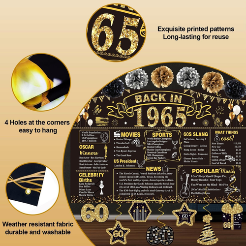 60Th Birthday Decorations for Men Women, 106 PCS Back in 1965 Decorations, Vi... - Picture 7 of 7