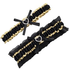 Gold and Black Wedding Garter Belt Set Bridal Garters for Bride Prom Leg Garter