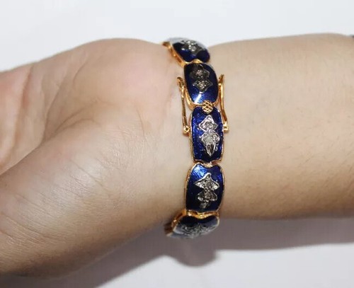 2.40ct Rose Cut Diamond 925 Silver Ruby Enamel Wedding Anniversary Bracelet - Picture 5 of 11