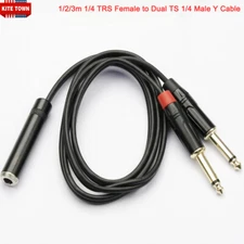 1/4 TRS Female to Dual TS 1/4 Male Stereo Breakout Splitter Adapter Y Cable US
