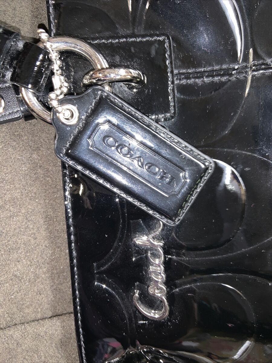 Coach Black Patent Leather Logo Satchel Shoulder Bag Purse Coach Black Patent Leather Logo Satchel Shoulder Bag Purse