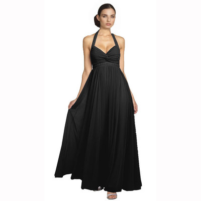 Beaded Halter Neck Full Length Formal Evening Gown Bridesmaid Dress Black |  eBay