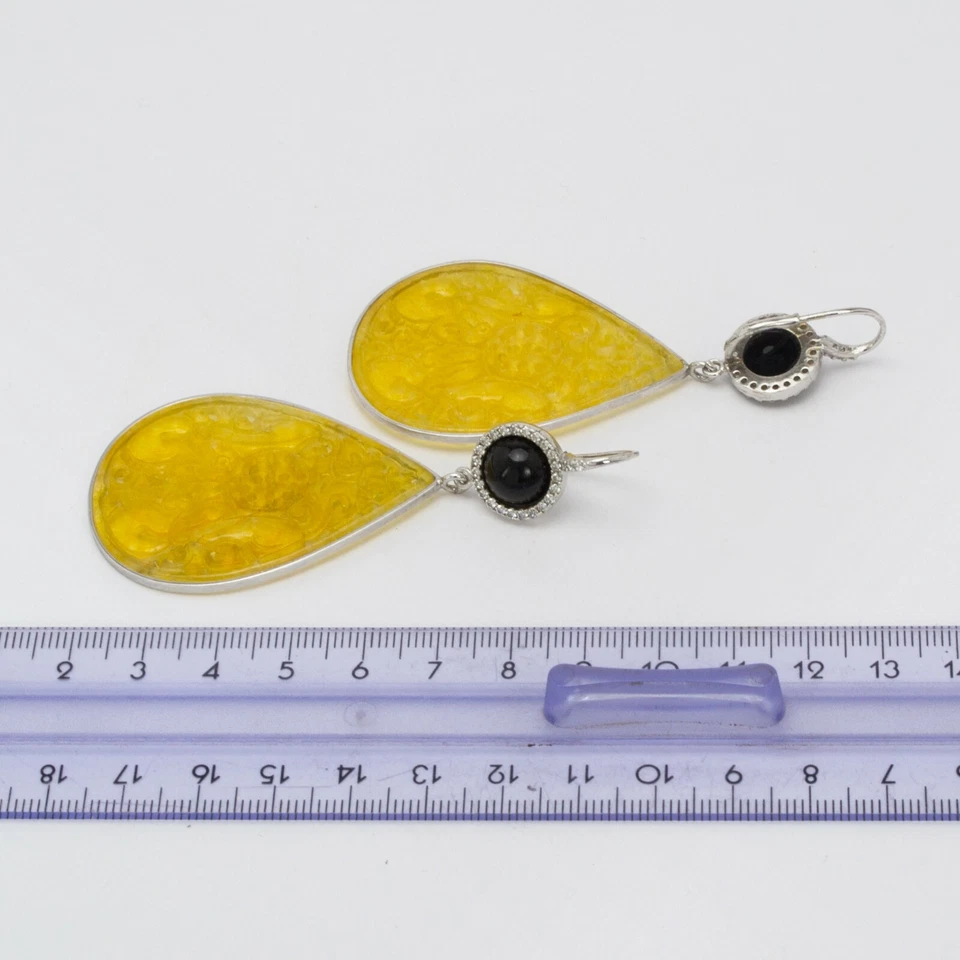 Pendientes de Plata 925 Con Pendante Jade Amarillo Ónix y Circonitas Aght 0399 - Imagen 3 de 3