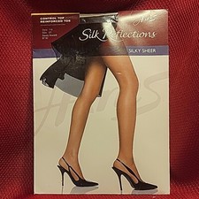 VINTAGE PANTY HOSE Hanes Nylons Sheer SILK REFLECTIONS E F barely black 718