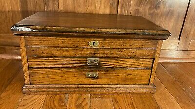 Oak 1890 Antique 3 Drawer Machinist Tool Box, Collector or Jewelry