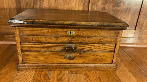 Rare Antique Bliss Machinists Wood Oak Tool Box Chest Cabinet Drawers 1800s - Picture 2 of 12