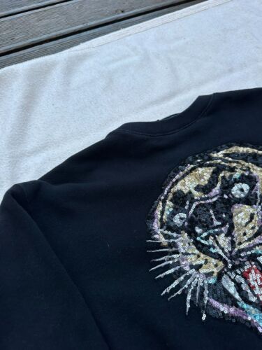 Authentic Gucci Sweatshirt Sequinned Belt Logo Cat Black Crewneck size S - Picture 13 of 13