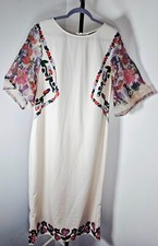 SHEIN Curve Ivory and Floral Print Maxi A-line Dress Sheer Puff Sleeves-SZ 4XL