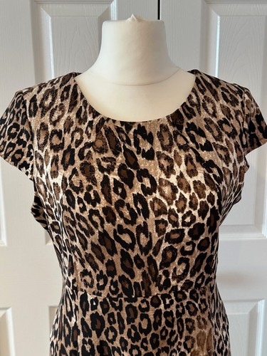 Ronni Nicole Leopard Print Stretch Jersey Dress - Size 14 - Excellent - Picture 2 of 9
