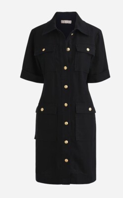 j crew gamine shirt dress $168 NWT J. Crew Women's 10 Black 100% Linen Gamine Utility Safari Shirt dress