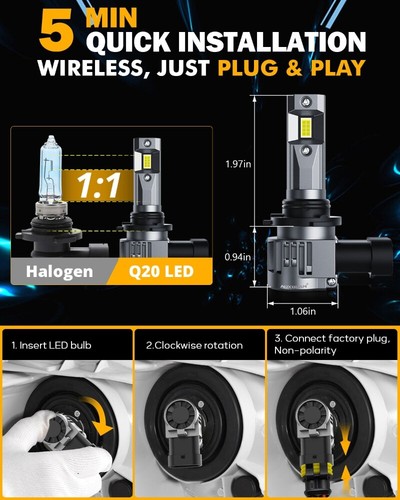 AUXBEAM 9006 HB4 CANBUS LED Headlight Bulbs Kit Low Beam Super White 22000LM Q20 - Picture 4 of 12