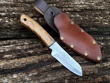 SHARDBLADE CUSTOM HANDMADE DAMASCUS STEEL HUNTING MINI NECK  KNIFE WSHEATH