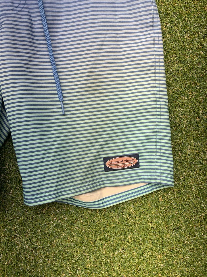 Pantalones Cortos de Rendimiento Vineyard Vines Para Hombres 28 Azul Golf Preppy Traje de Baño Rayas Y2K Foto 3 de 4