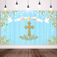 71 x 43 Inch God Bless Baptism Backdrop First Communion Party Decoration God ...