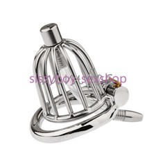 Small Flat/Curved Ring Cage with Tube Male Stainless Steel Chastity Device Lock
