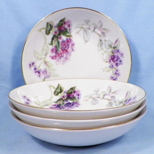 4 ciotole Sone China lilla frutta dessert porcellana bordo oro viola lillà Giappone D - Foto 1 di 6