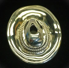 MJ Signed Jewelry Cowboy Hat Pin Brooch Pendant Silver Tone L