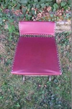 Alte Beinschaukel Fußablage Fußschaukel Holz mit Lederbezug