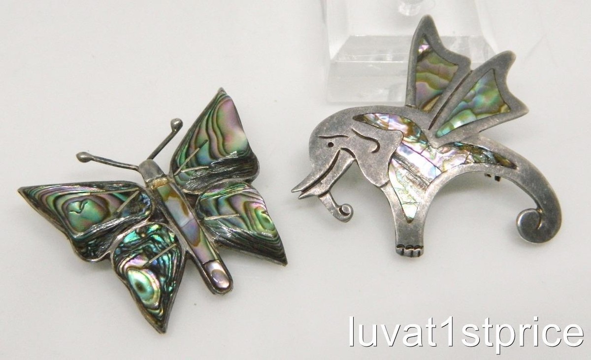 2 piece TAXCO Mexico by JB-JH Abalone Butterfly Creature 925