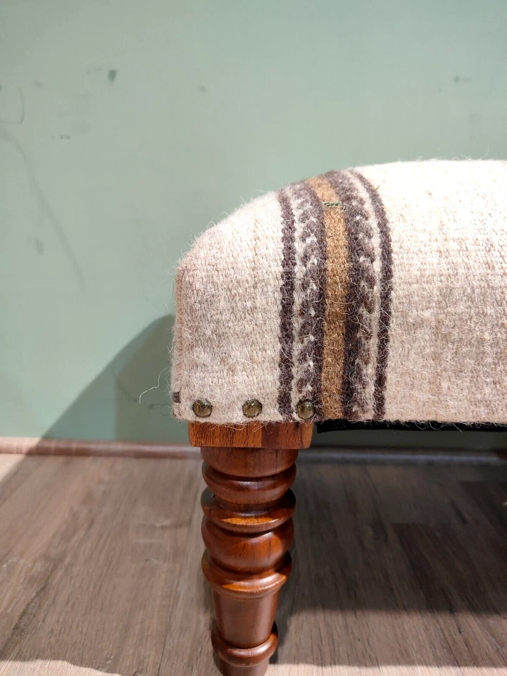 Pure Wool Footstool– Vintage Handmade Farmhouse Decor | Footstool ottoman pouf - Image 2 of 4