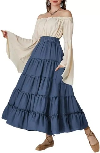 Scarlet Darkness - Hauts Renaissance pour femmes, épaules dénudées, manches longues cloches, style médiéval, blouse à corsage smocké, abricot, S Scarlet Darkness - Hauts Renaissance pour femmes, épaules dénudées, manches longues cloches, style médiéval, blouse à corsage smocké, abricot, S