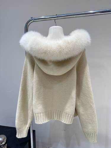 Véritable gros col fourrure femme pull tricoté épais veste fourrure cardigan manteaux - Photo 16/25